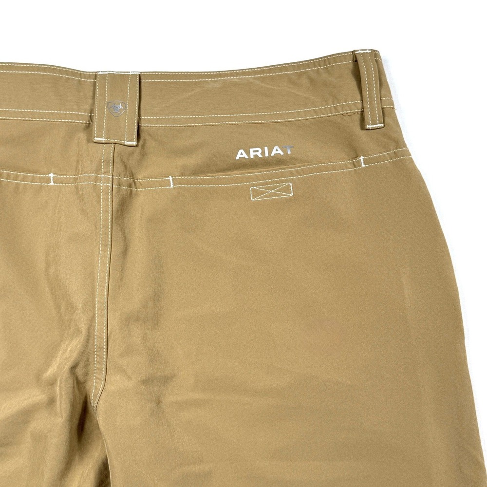 Ariat Mens AriatTek Performance Shorts Khaki Tan Size 34 Contrast Stitching